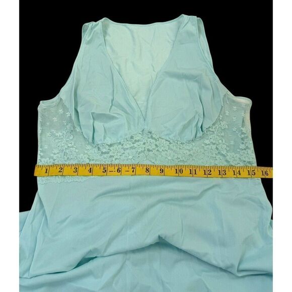 Vtg Blue Nylon JCPenny Nightgown Babydoll VNeck Lace Maxi Slip Coquette Lingerie - Picture 5 of 8